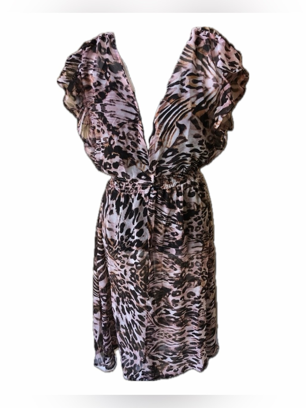 Kendall & Kylie Brown and Black Animal Print top/duster/swim cover